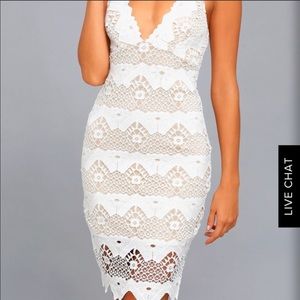 Lulus white lace crochet  midi bodycon dress